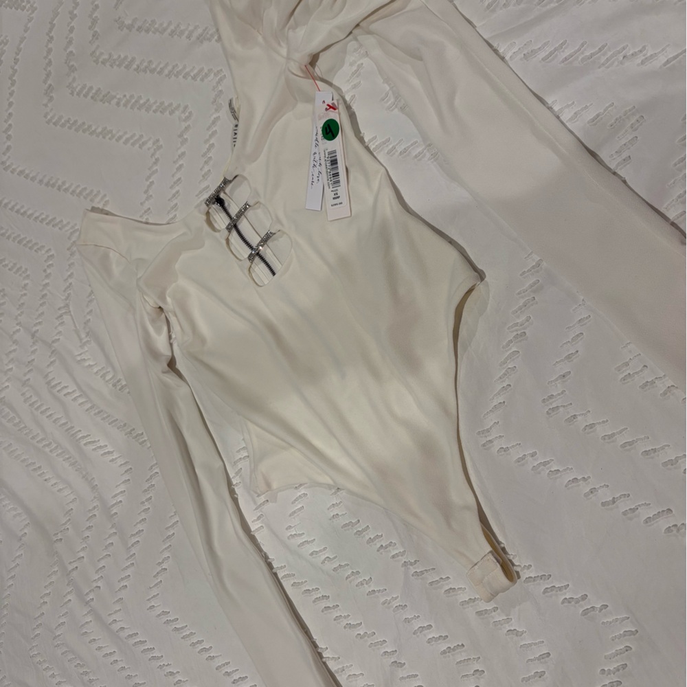 Alice + Olivia Cream One-Piece with Crystal-Embellished Zipper